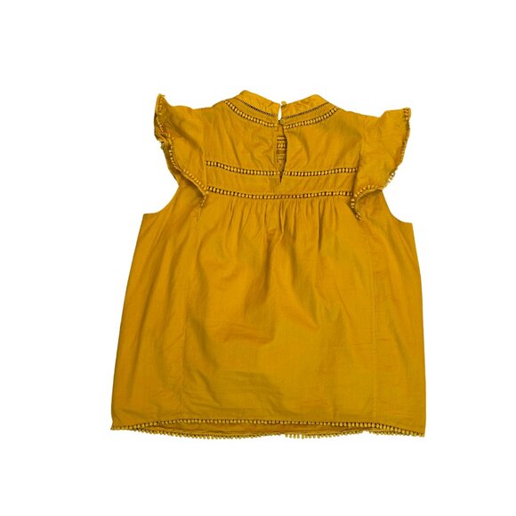 J CREW Flutter Sleeve Crocheted Lace Top in Bronzed Ochre Mustard Boho Medium - Picture 3 of 8